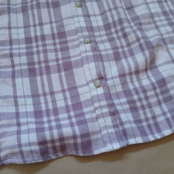 Jachs Girlfriend Womens M Purple Plaid Flannel Shirt Pearl Snaps Tab Sleeve - Picture 5 of 8